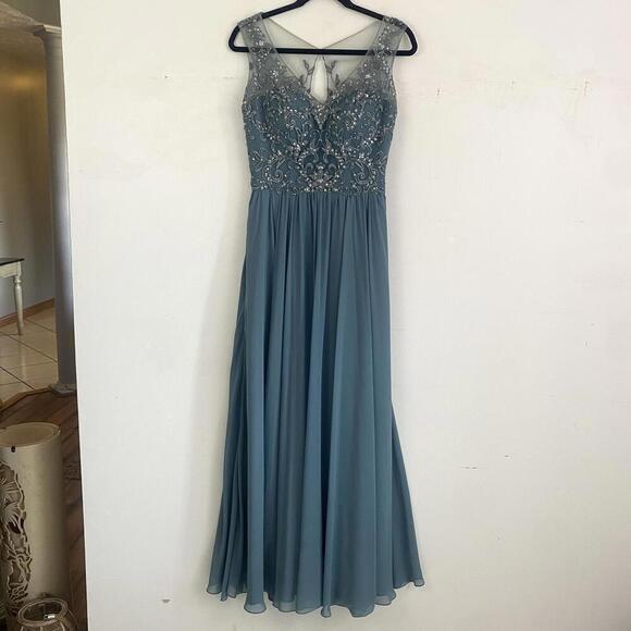 MORI LEE by Madeline Gardner Teal embellished maxi formal dress - Picture 1 of 7